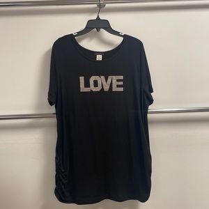 Short sleeve side cinch love rhinestone top